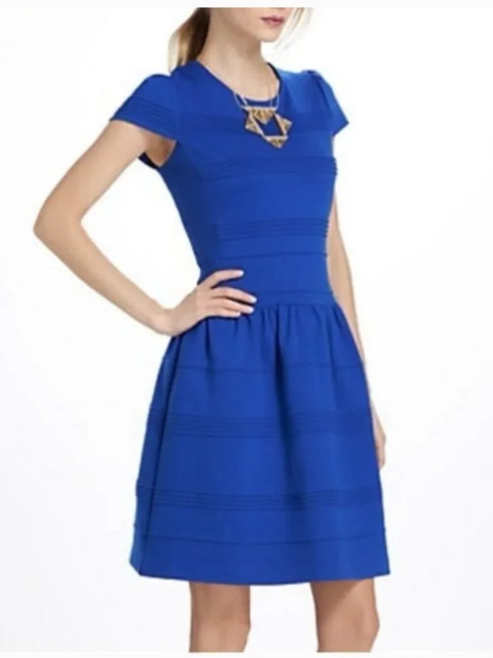 Anthropologie Girls from Savoy blue cap sleeve fit and‎ flare mini dress